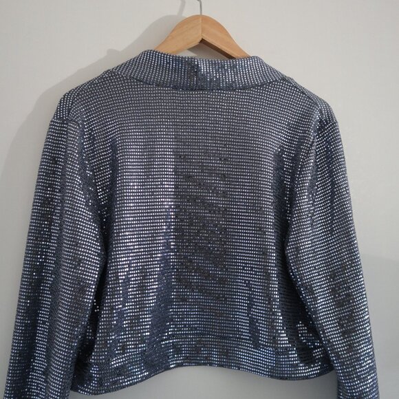 Sequin cropped bolero dress jacket, blue, M - dressy special occasion - Picture 2 of 4